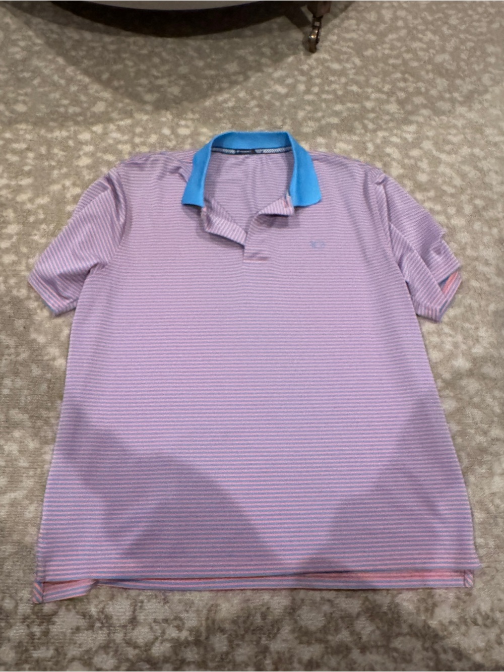 Southern Tide Lavender Stripe Polo with Bright Blue Collar